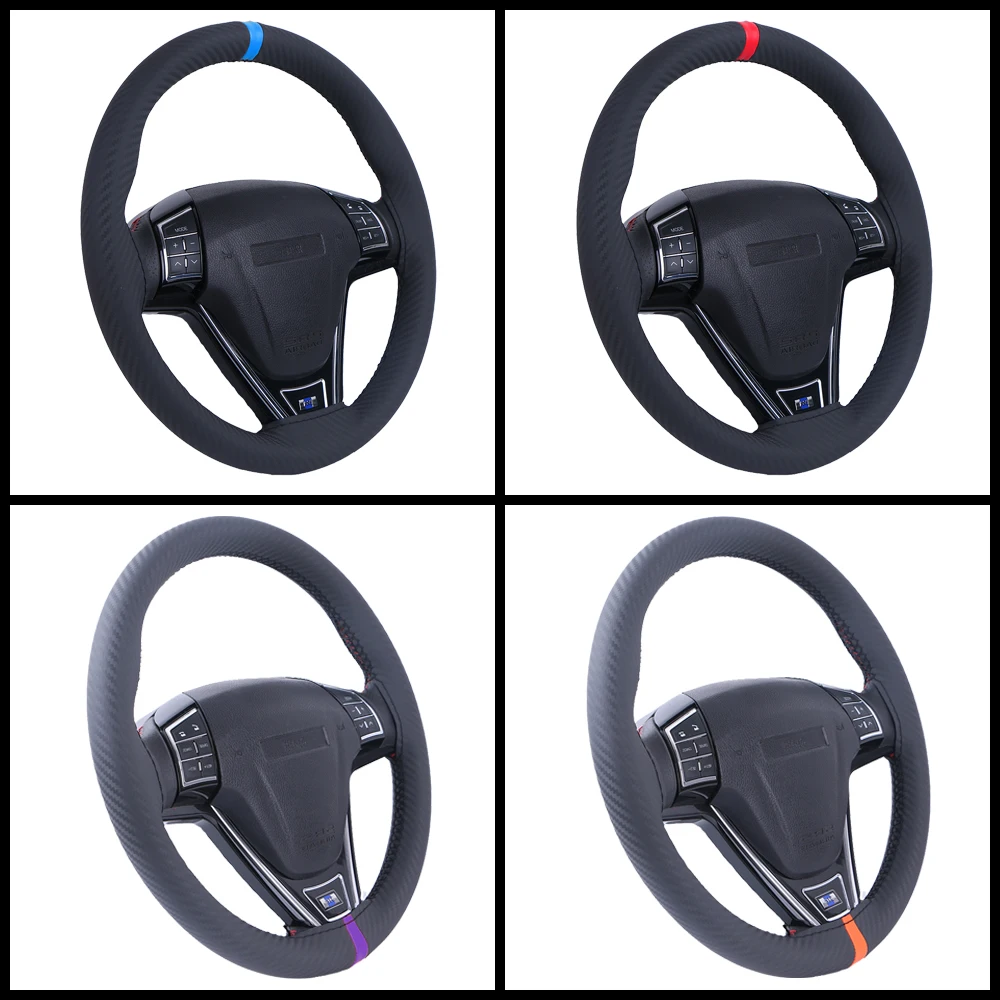 Углеродное волокно кожаный чехол для рулевого колеса автомобиля Универсальный 38