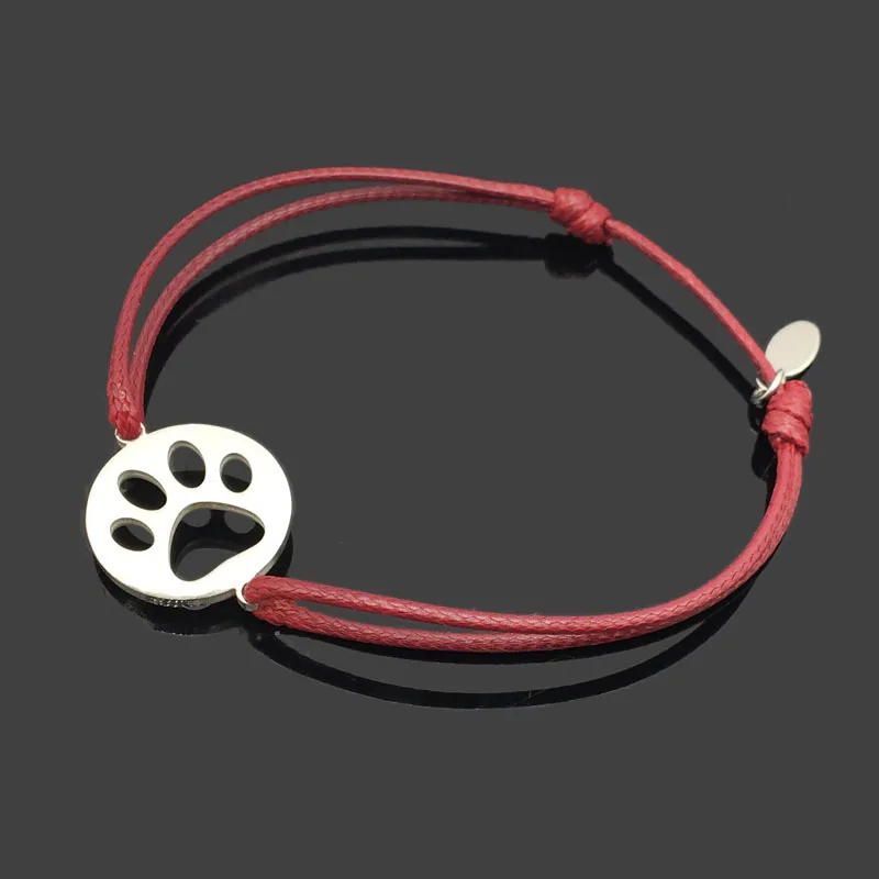 with wine red cord Собачья лапа печать из нержавеющей стали шнурок для брелока Wish Bracelet узор в виде лапы животного кулон из нержавеющей стали регулируемый браслет - Окраска металла: with wine red cord