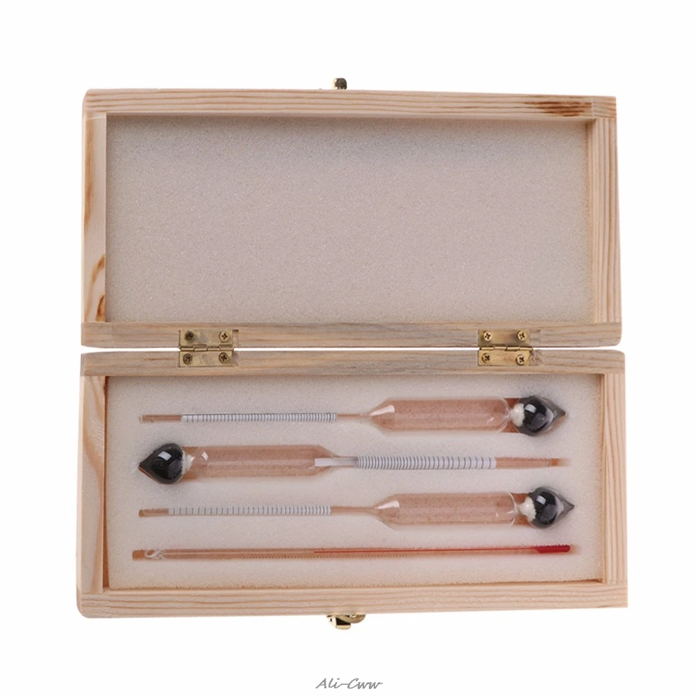 

New 3 Pcs 0-100% Hydrometer Alcoholmeter Tester Set Alcohol Concentration Meter + Thermometer