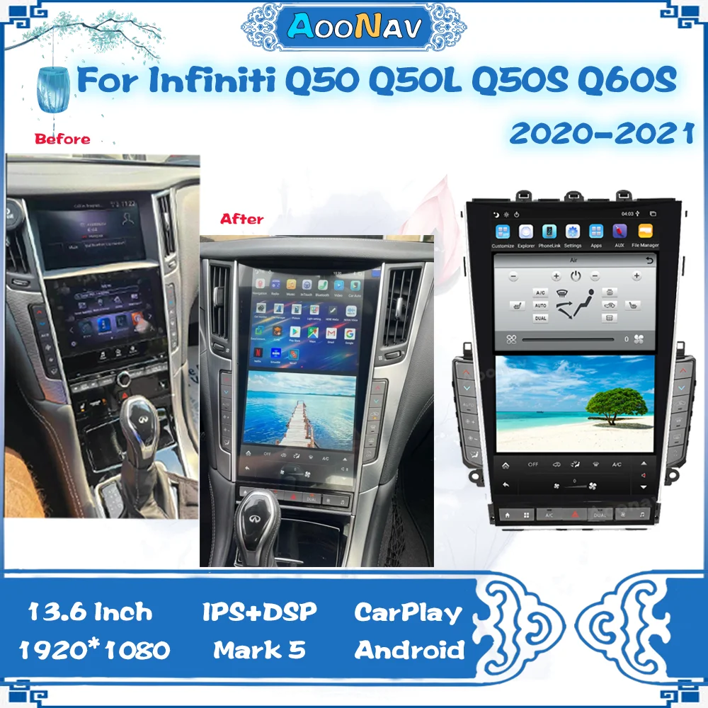 

13.6 inch GPS Navigation Car Stereo Video For INFINITI Q50 Q50L Q50S Q60 2019 2020 2021 Car Multimedia player Autoradio Radio