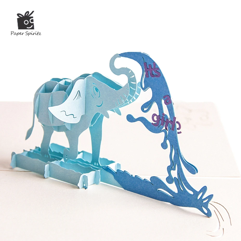 

Handmade Carving Cartoon Elephant Baby Shower Birthday Paper Wedding Invitation 3D Pop Up Greeting Cards PostCard Thank You Card