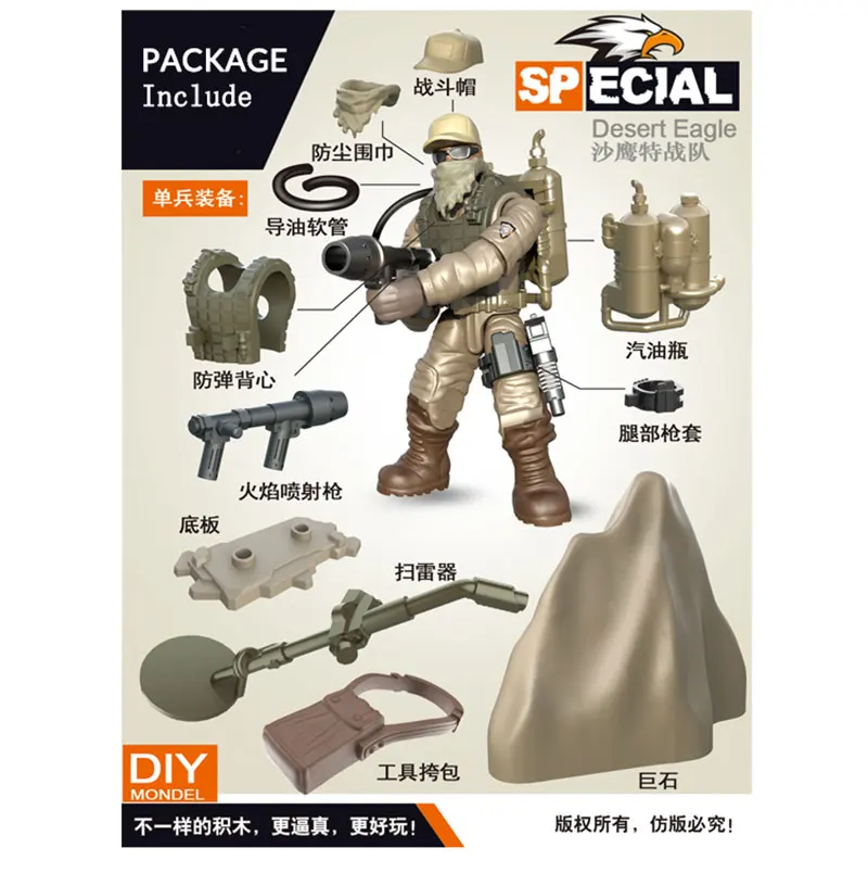 Figurines Soldier C Мини-набор солдат дезерты боевые силы фигурки со строительными блоками пистолет армия совместимость всех основных брендов игрушки подарок для детей - Цвет: Figurines Soldier C