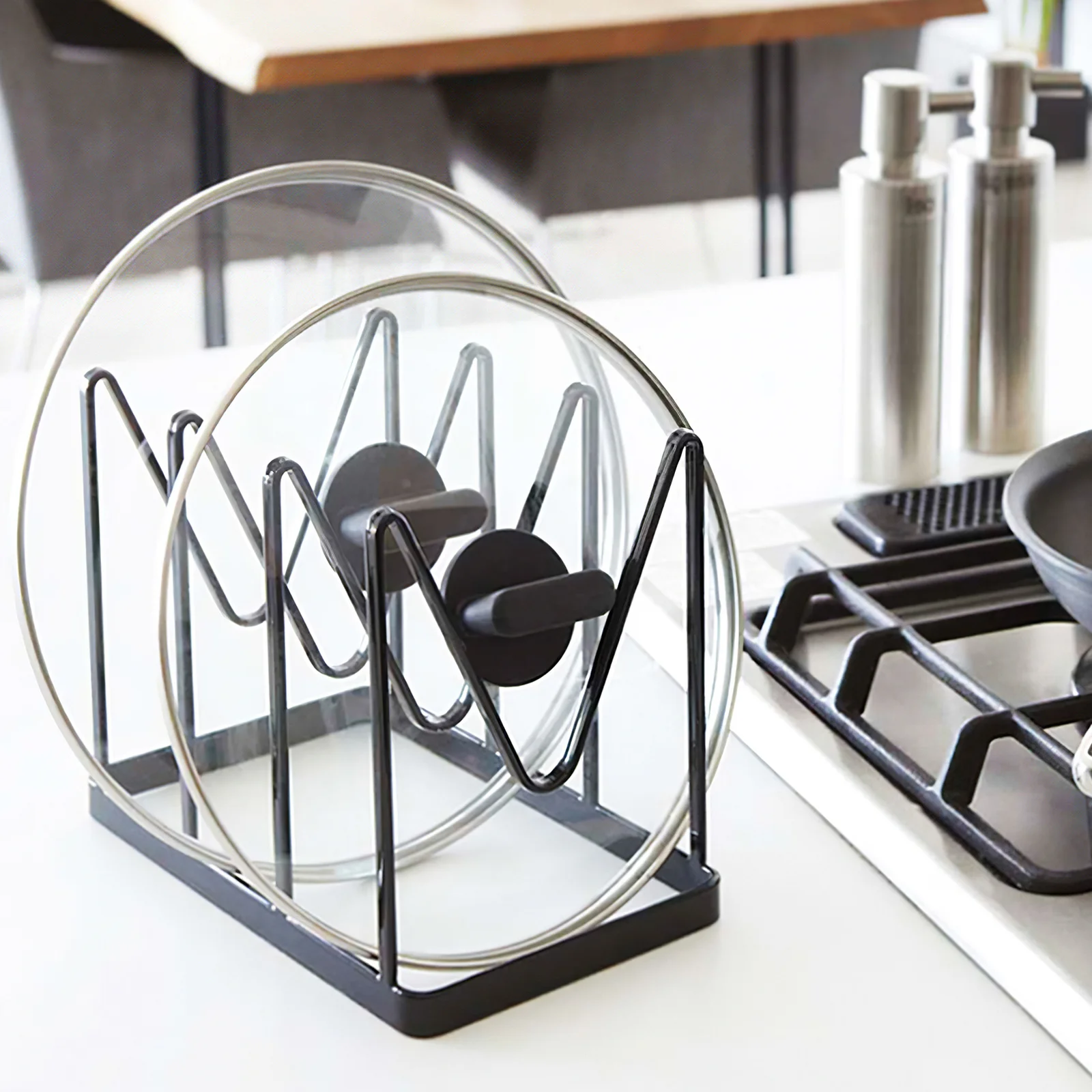 

Kitchen Organizer Pot Lid Rack Iron Spoon Holder Pot Lid Shelf Cooking Dish Rack Pan Cover Stand Kitchen Accessories