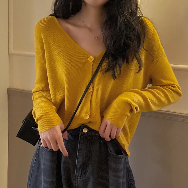 Unif Cardigan Short Knitted Women's Wear In Spring With Thin Sweater Coat 2021 New Pure Style V-neck Top Jum |