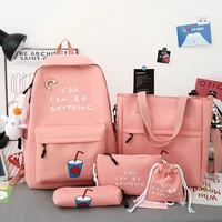 canvas girls fashion schoolbag large capacity student korean backpack all match multifunctional 4 piece set bolsa sac a dos 50