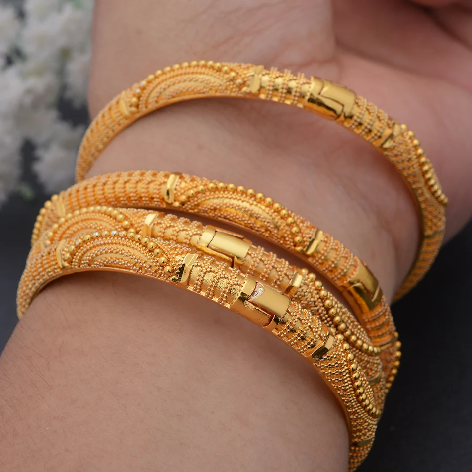 Wando-brazaletes de boda de Color dorado para mujer, pulsera árabe saudita, joyería, 4 unids/set, 24K, Dubai