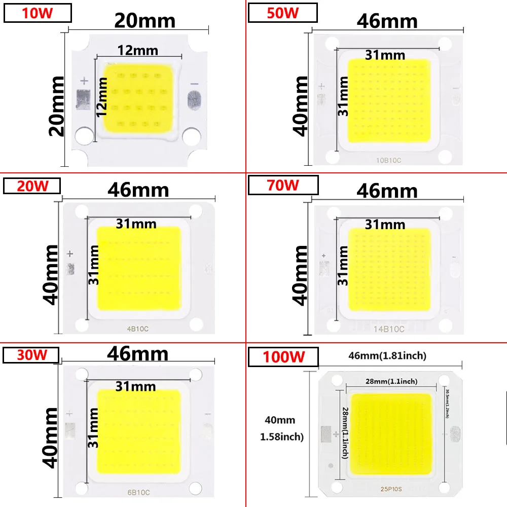 Светодиодный COB Чип 30 Вт 20 10 супер мощность 100 70 50 для DIY прожектор светильник