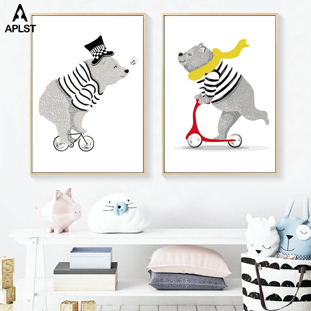 Для верховой езды с рисунком медведя для малышей принты детской & плакат