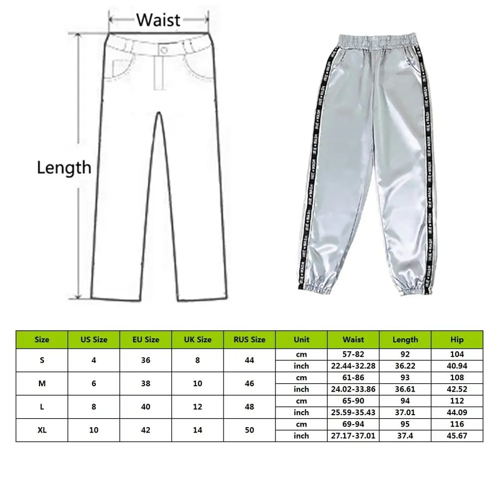 

Summer Big Pocket Satin Highlight Pants Women Glossy Sport Ribbon Trousers BF Harajuku Joggers Women's Sports Pants