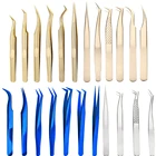 Пинцет для ресниц из нержавеющей стали Профессиональный для наращивания ресниц Золотой Декор Антистатический пинцет для бровей наращивание ресниц