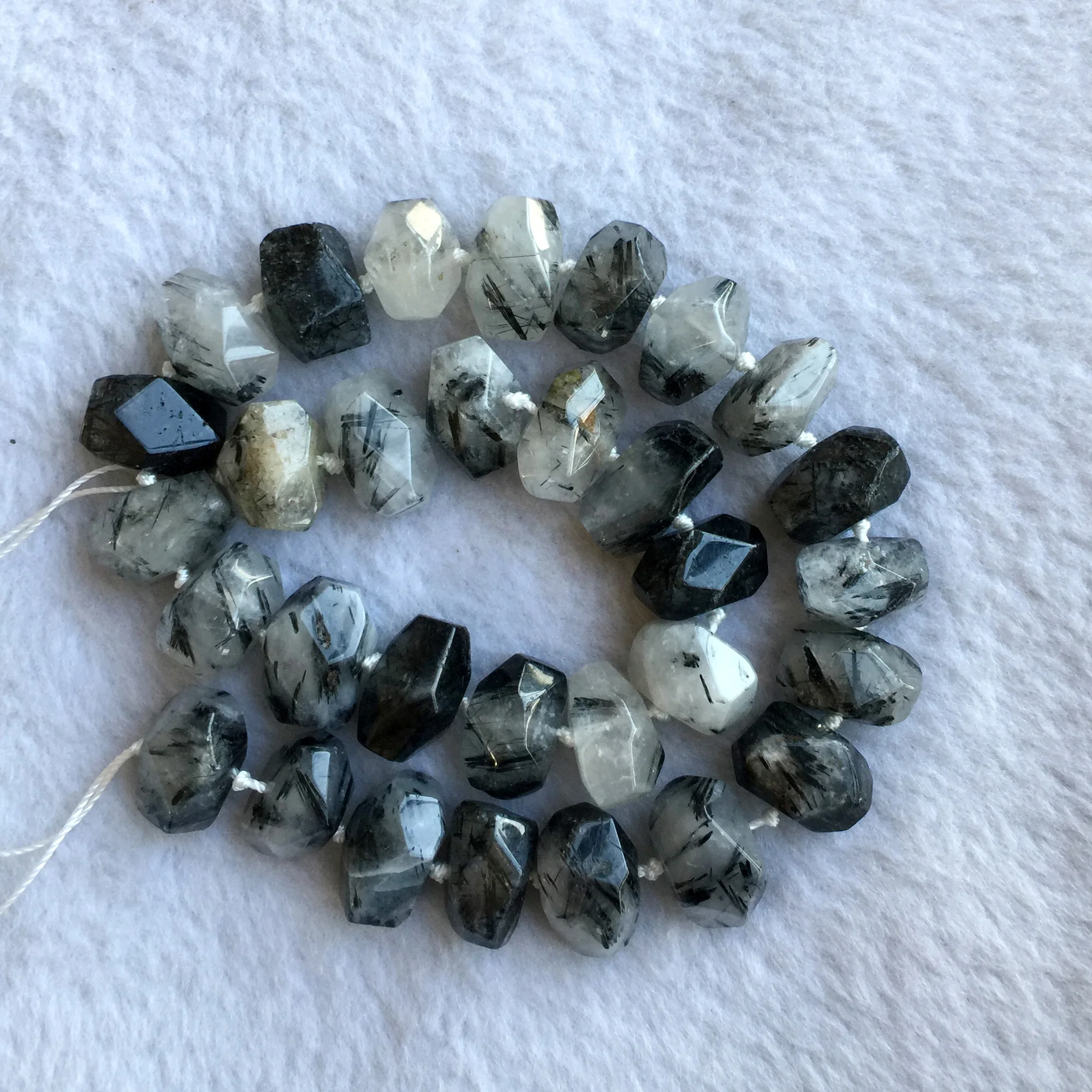 

Natural Genuine Raw Mineral Black Hair Needle Rutile Quartz Hand Cut Faceted Big Nugget Loose Beads Fit Jewelry 15" 06196