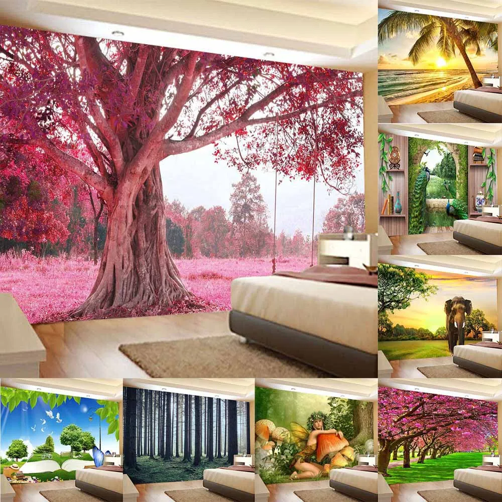 

Natural Scenic Forest Tapestry Wall Hanging Home Background Cloth Corridor Beach Rug Yoga Mat Bedroom Living Room Mural Decor