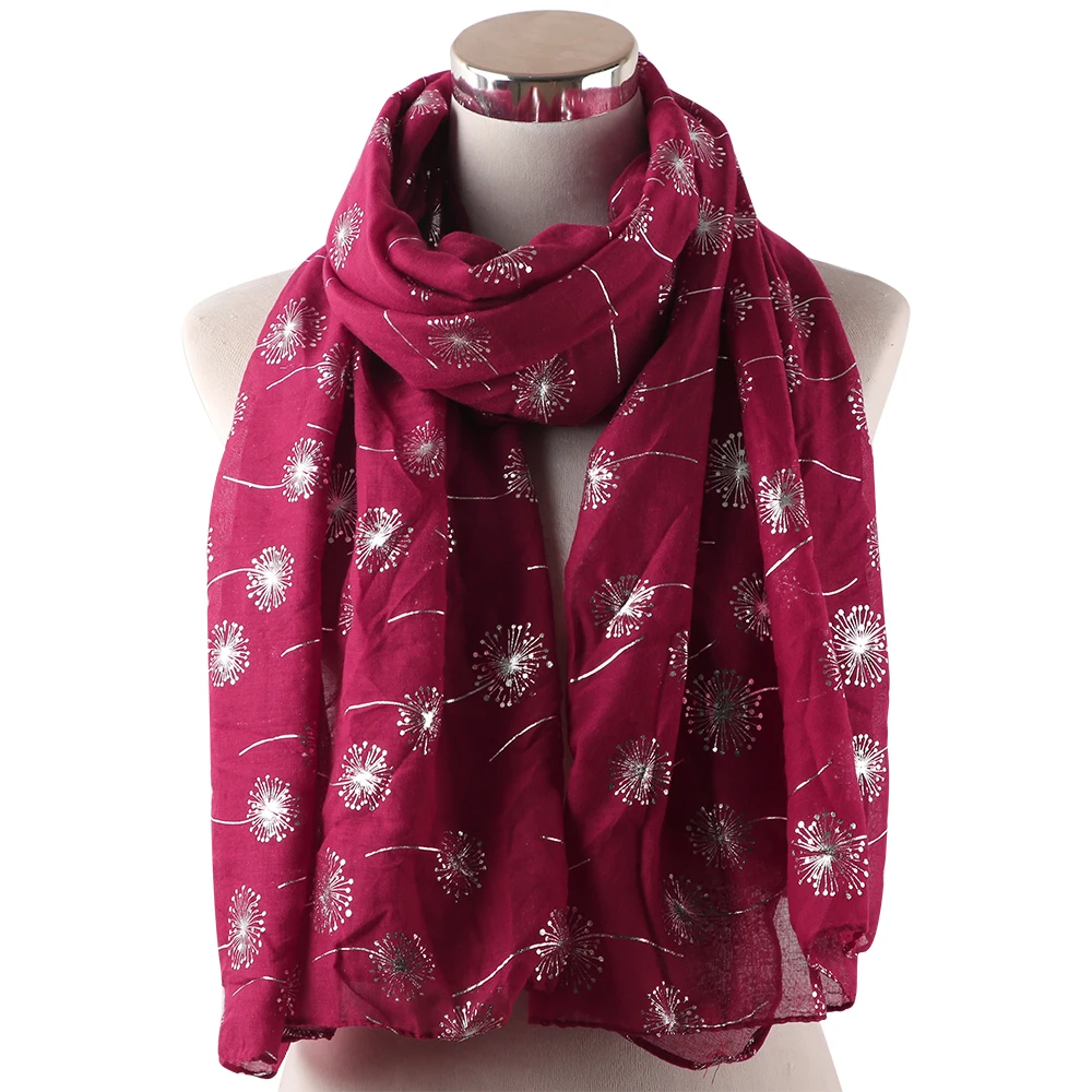 Wine Red Новые модные женские блестящие белые розовые серые бронзовые серебряные шарфы с одуванчиками для женщин - Цвет: Wine Red