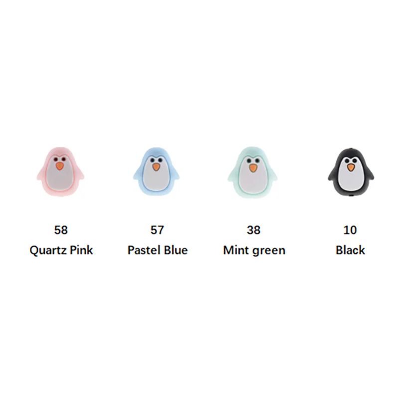 Cuentas de dentici&oacute;n para beb&eacute;, mordedor de ping&uuml;ino de silicona sin BPA para reci&eacute;n nacido, cadena de chupete, accesorios para enfermera, joyer&iacute;a para masticar, 10 piezas-4