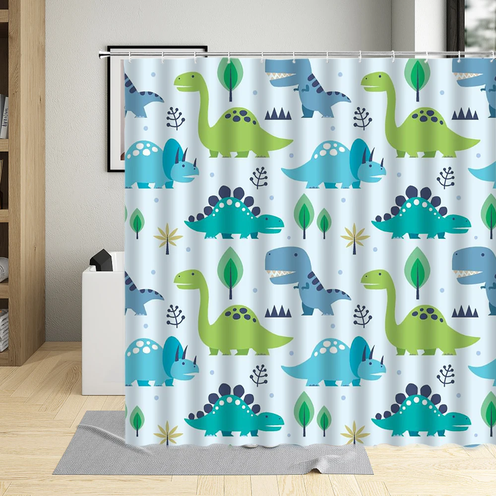 

Cartoons Animal Dinosaur Shower curtain Graffiti Leaves Coconut tree Bathroom With Hook Decorative Cloth Washable Fabric Suit