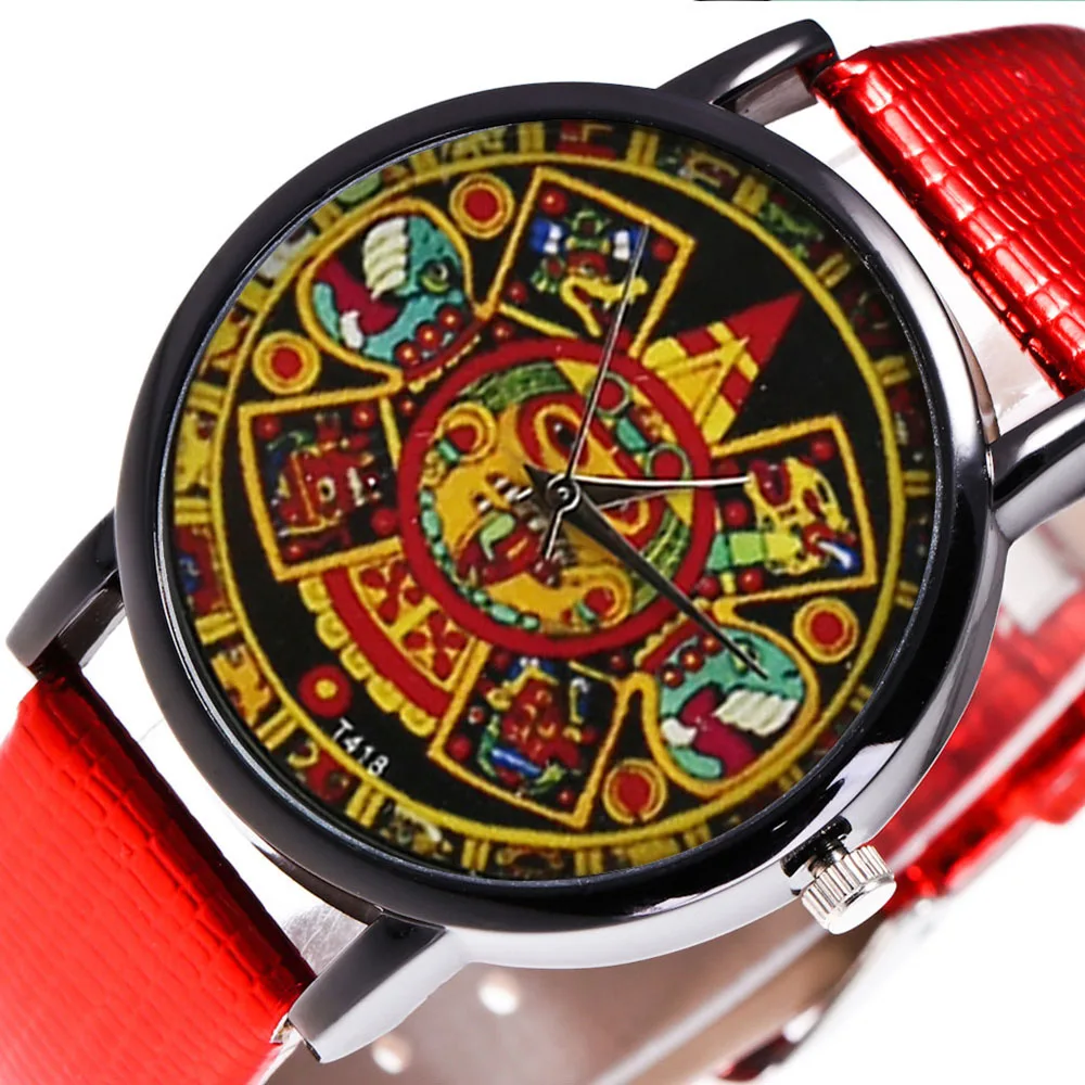 

Vintage Indian Printing Style Watches Quartz Watch Faux Leather Strap Casual Watches LL@17