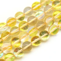 natural austria yellow crystal glitter moonstone round loose beads for jewelry making diy necklace bracelet 6 8 10 mm
