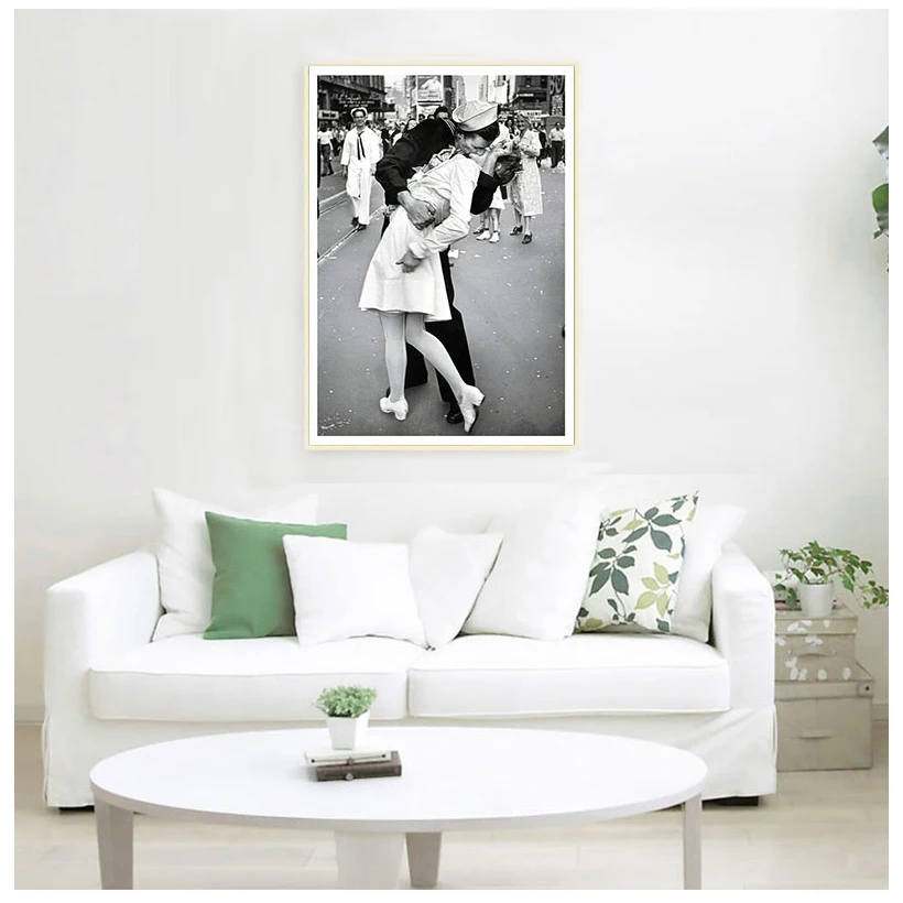 

Винтаж черно-белая поцелуй победы плакат Нью-Йорк Холст Картина без рамки, с изображением дома Wall Art Куадрос украшения без рамки