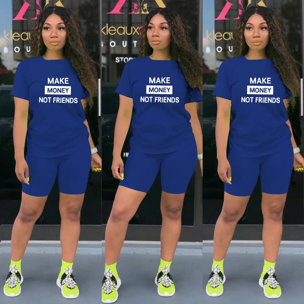 

New European casual solid print sport two piece summer fashion o-neck short sleeve T-shirt and shorts women's set