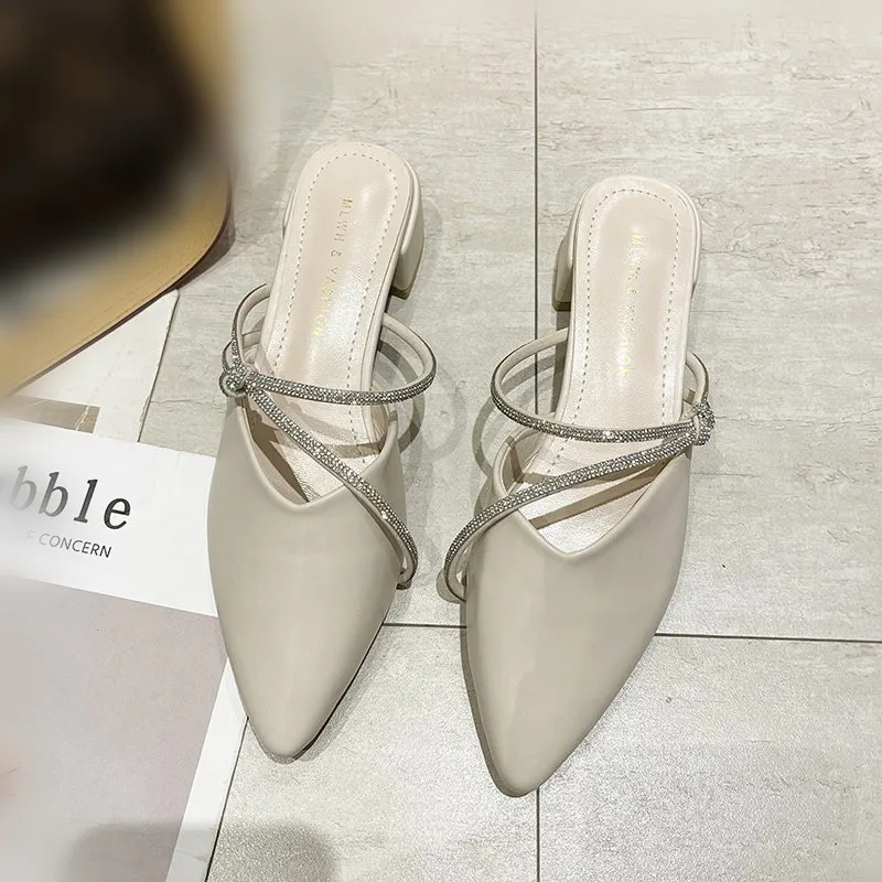 

Slippers Casual Cover Toe Mules For Women 2021 Loafers Slides Med Shallow Female Shoes Square heel Luxury Soft New Block