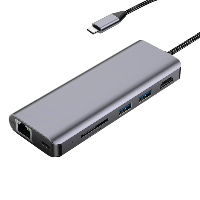 

Док-станция 7 в 1, совместимая с Gigabit RJ45 HDMI, USB, SD/TF кардридер, подходит для всех устройств USB C, ПК
