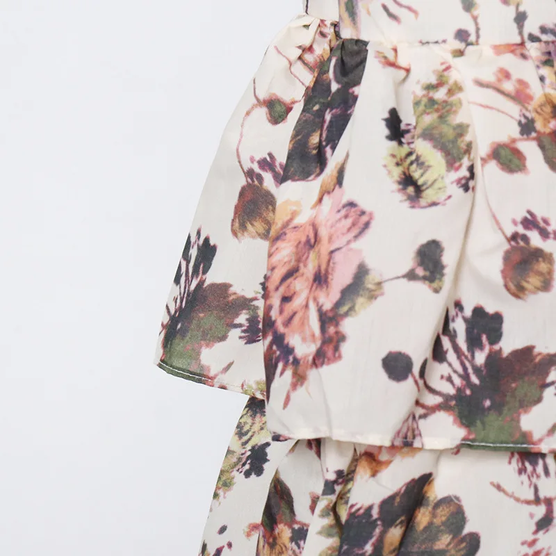 

SeeBeautiful Floral Print Ruffles Stitching A-line Strap Dress Sleeveless High Waist New Fashion 2021 Summer E938