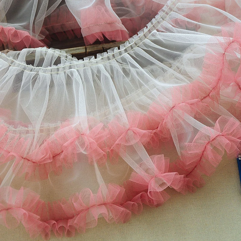

1M Pleated Lace Collars Trim Tulle Ribbon Wide 15cm Guipure Material Clothes Sewing Embroidery Mesh Fabric For Dress Craft QY19