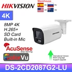 Камера Hikvision, 4K, 8 Мп, стандартная IP-камера, ColorVu Bullet AcuSense PoE, встроенный микрофон, классификация людей и автомобилей