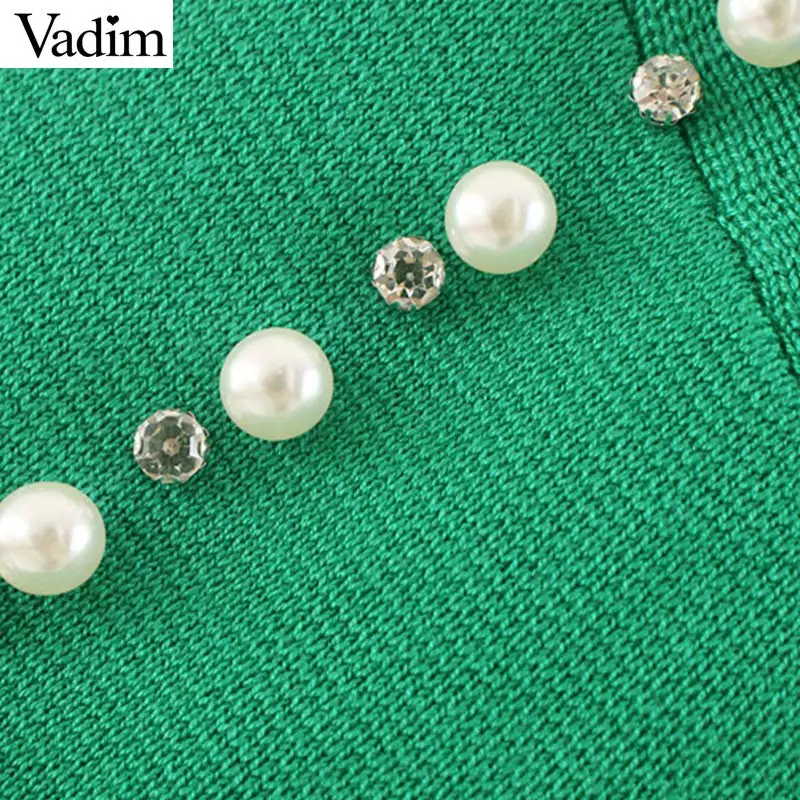 Vadim милый Женский бисер жемчужное демондс украсить вязаный свитер Длинные рукава