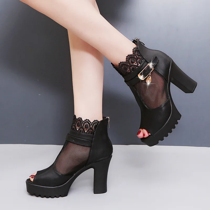 2021 new Women Shoes High Heel Sexy Square Sandals Pumps Party Ladies Peep toe Breathable uik89 | Обувь