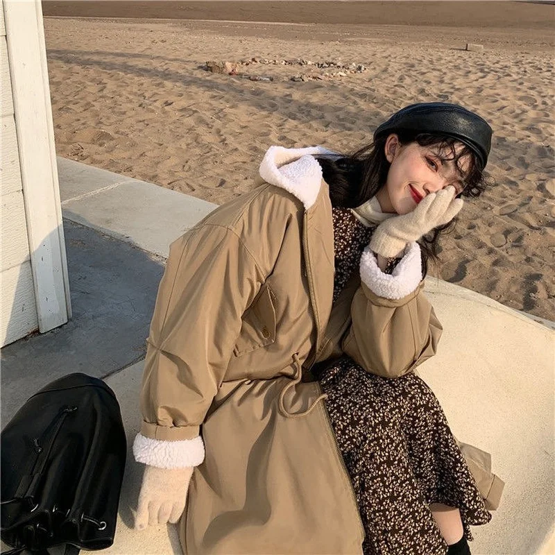 

Утепленные женские парки, Повседневная Длинная парка-карго, Свободное пальто 2021, корейское теплое пальто с карманами, зеленая повседневная ...