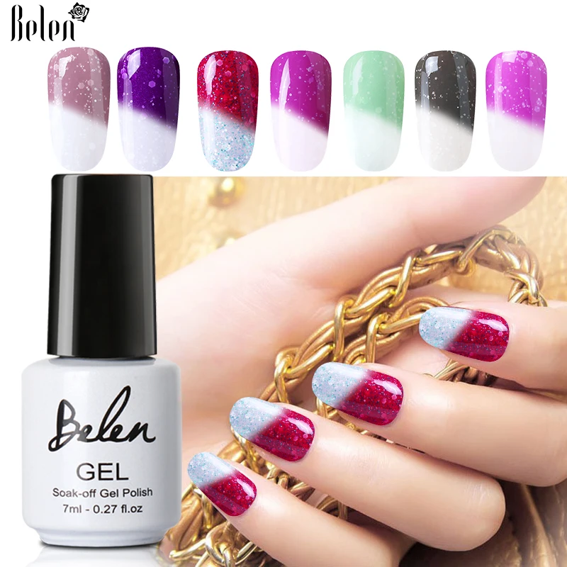 Belen 7 мл Лак для ногтей Снежная Температура Изменение Цвета Гель лак УФ Гибридный