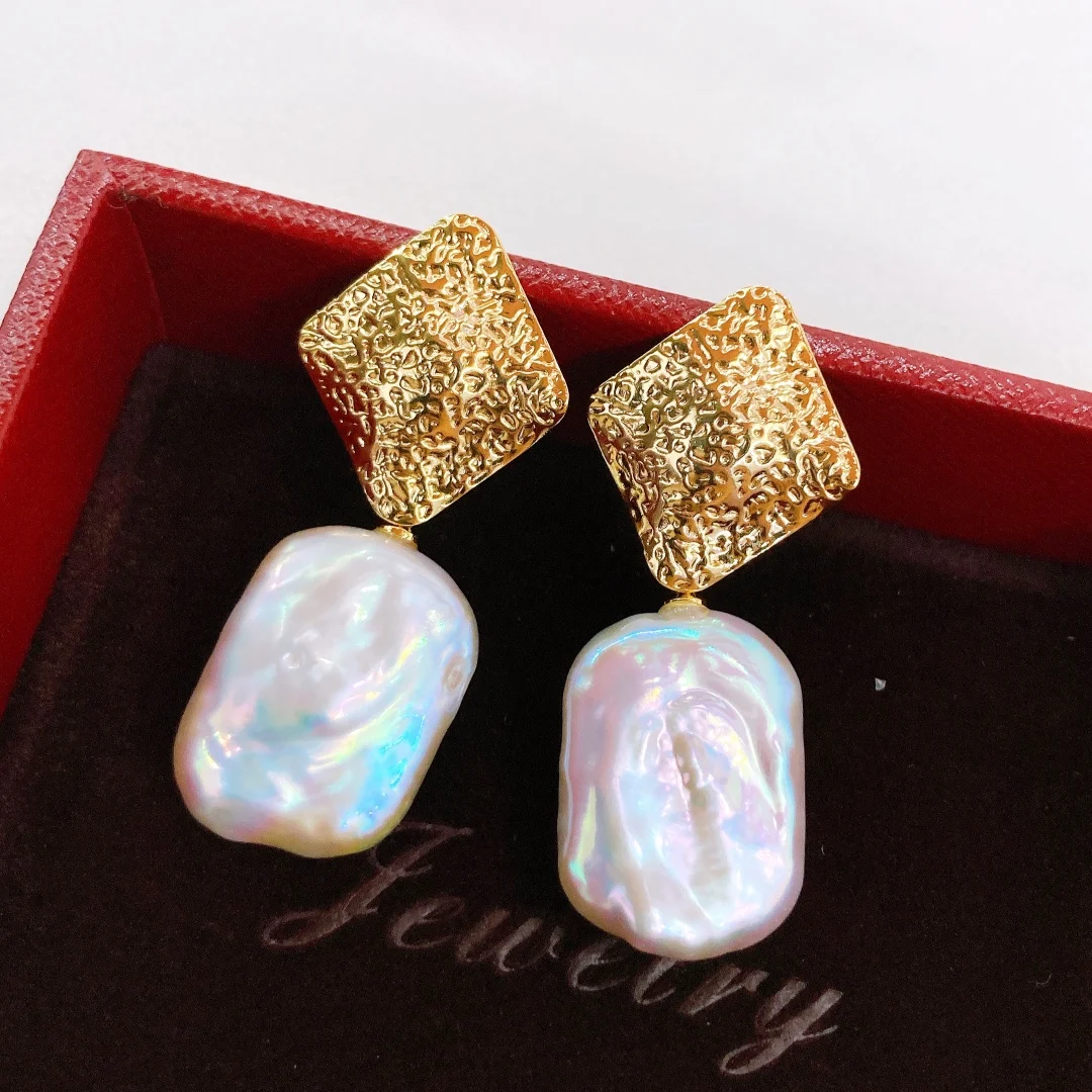 

Natural Square Keshi Pearl Earrings Jewelry Women Handmade Natural Baroque Pearl Dangle Earrings