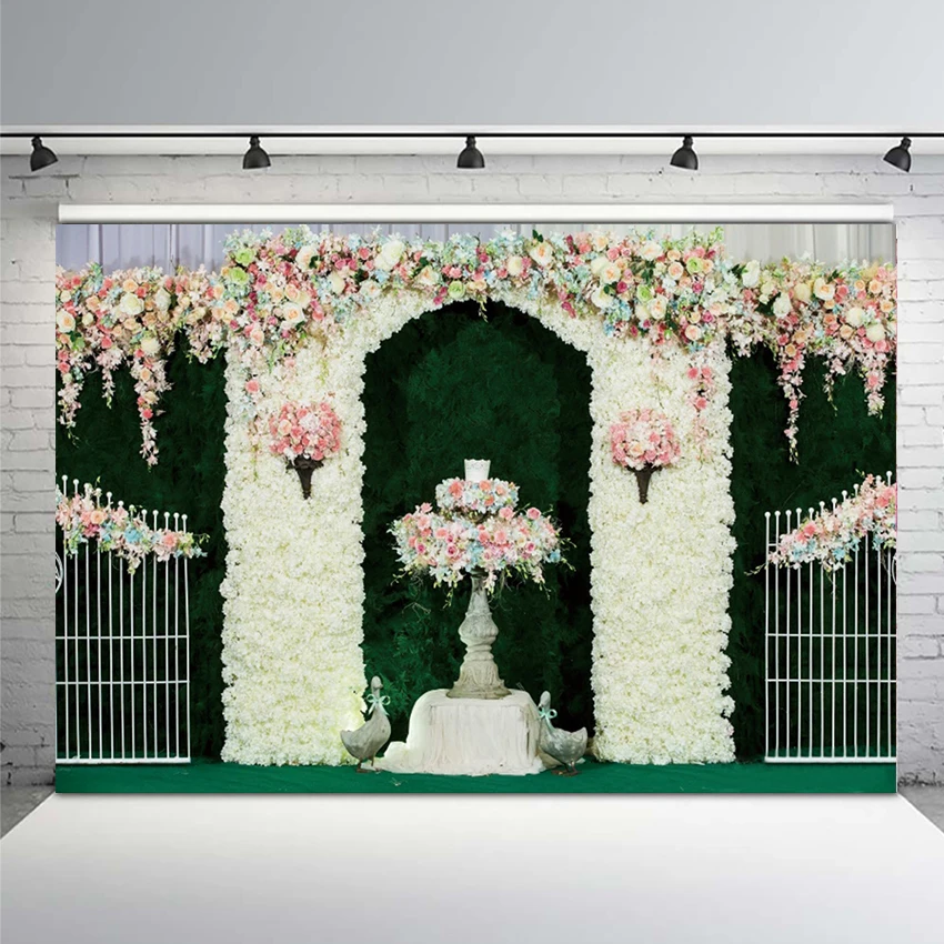 

Flower Curtain Wedding Love Photography Backdrops Door Green Background Decor Banner For Photo Studio Custom Vinyl Decorations