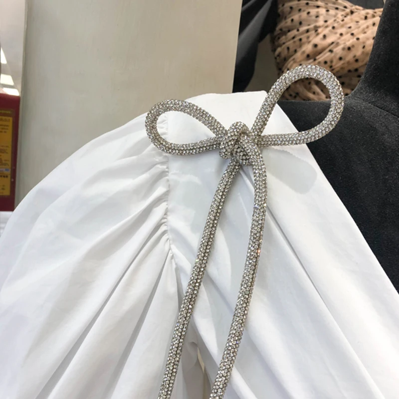 

Sexy Bow Dress Women 2021 Summer Deep V Neck bowknot twist together Dresses Fashion Puff Sleeve French Retro style mini Dress