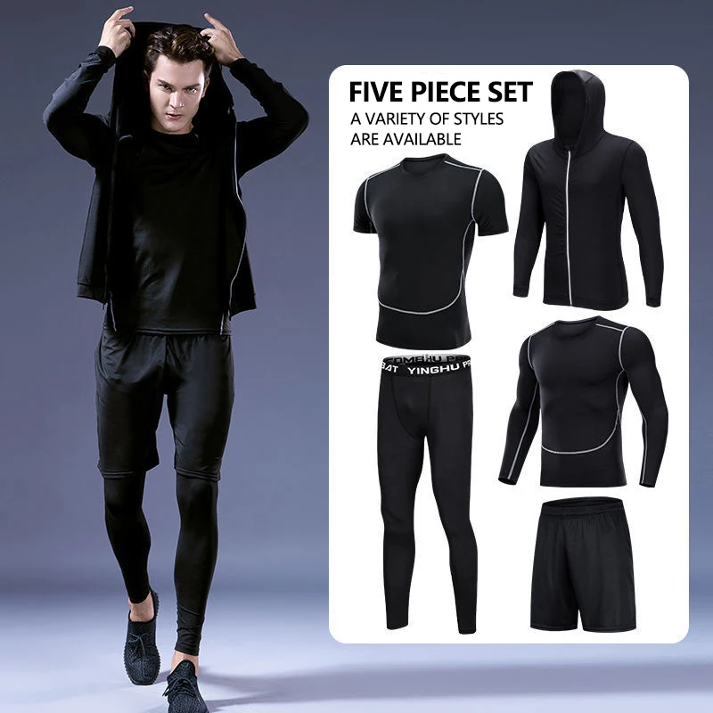 Мужской костюм спортивной одежды для тренировок в спортзале быстро сохнет, плотно облегает тело, подходит для альпинизма, легкой атлетики, баскетбола, футбола, бега, защищает.