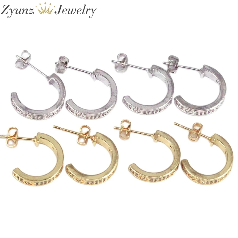 

5 Pairs, New Fashion Simple C Shaped Chic Luxury Stud Earrings CZ Statement Charm Jewelry for Female Party Accessories
