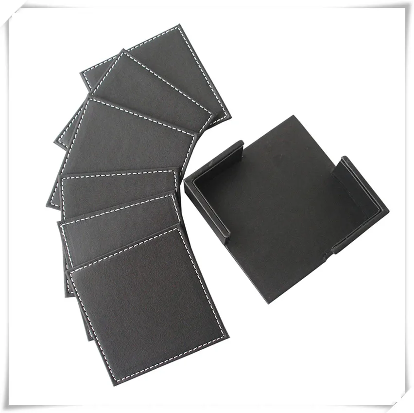 

Set of 6 PCS PU Leather Cup Coasters, Square & Round Teacup Mats Mugs Pad for Home/Office
