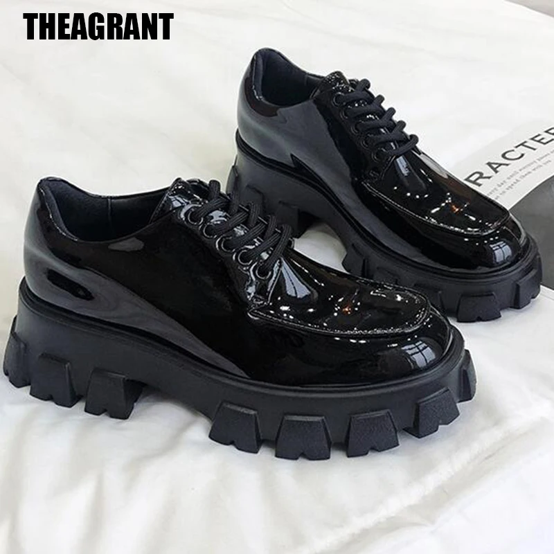 

THEAGRANT 2022 Fashion Cosplay Platform Shoes Woman Thick Bottom Women Pumps High Heel Lace Up Patent Leather Lady Shoes WHH2007