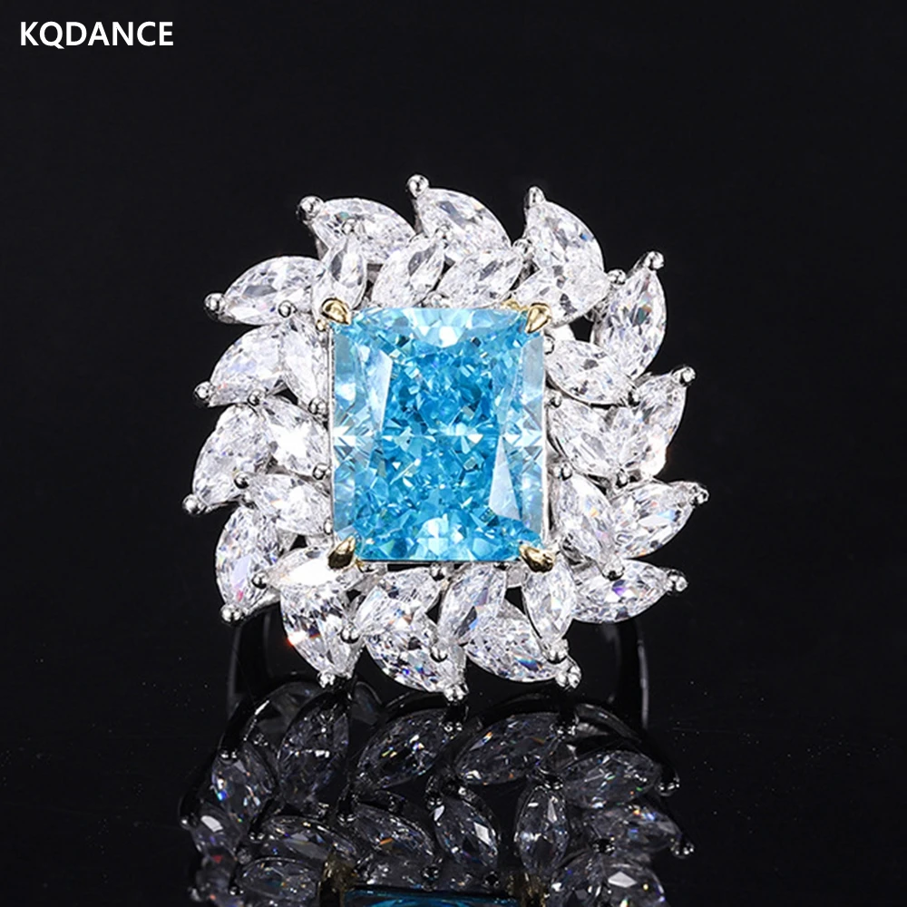 

KQDANCE Solid 925 silver Simulate emerald ruby citrine blue Tourmaline pariba Aquamarine moissanite Rings with stone Jewelry