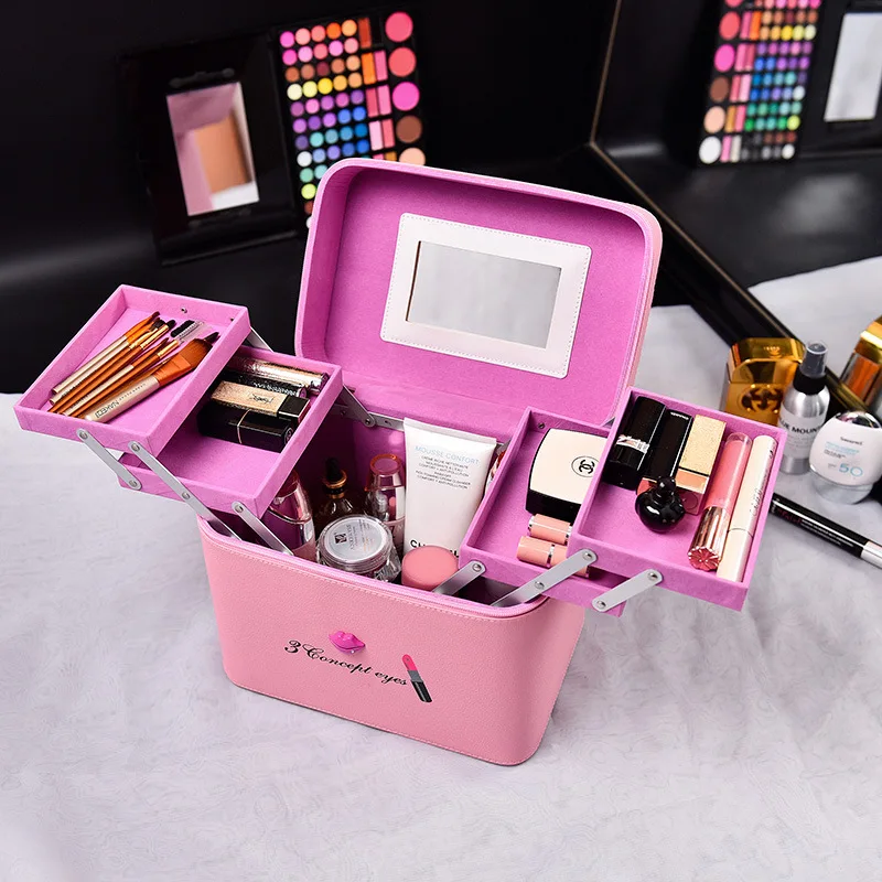 

Large Professional Makeup Storage Box Jewelry Boxes Leather Makeup Organizer Container Case Gift Box Women Cosmetic Casket