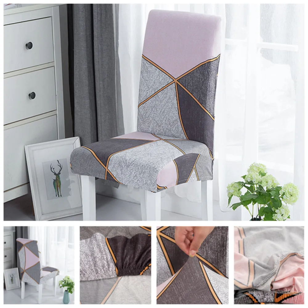 

Geometric Elastic Printing Dining Chair Cover Modern Removable Anti-dirty Kitchen Seat Case Stretch Chair Slipcovers for Banquet