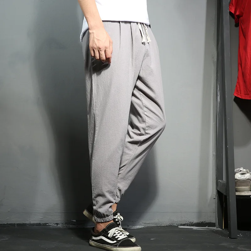 Брюки мужские льняные спортивные штаны повседневные облегающие брюки-султанки