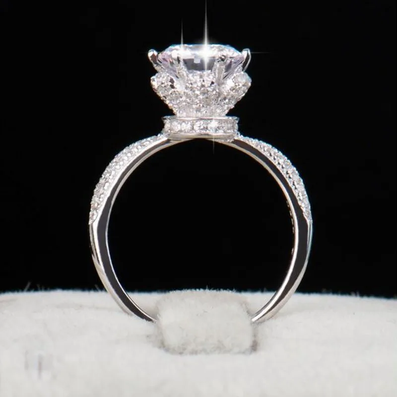 

Flower Design Solid 100% 925 Sterling Silver Wedding Rings for Women Luxury 2ct Simulated Diamond Engagement Ring finger jewelry
