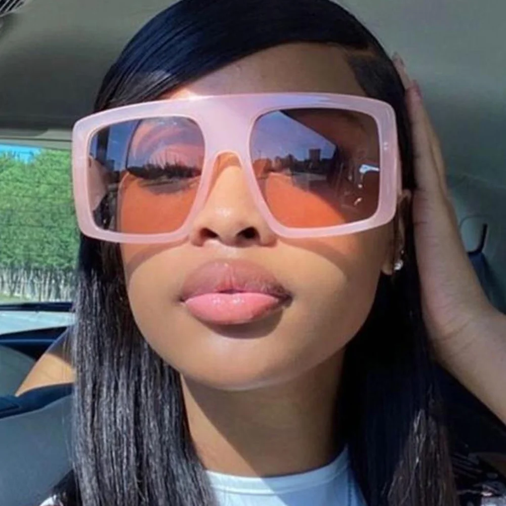 

2021 Newest Design Thick Frame Oversized Sunglasses Women Brand Large Flat Top Sun Glasses Trendy Square Gradient Lens Shades UV