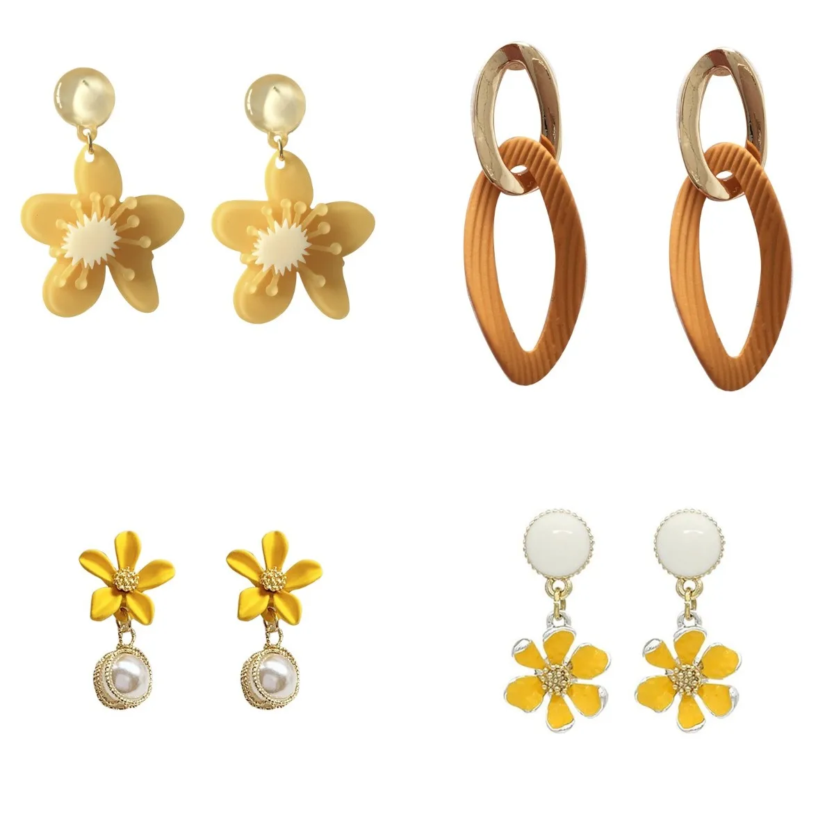 

Sweet Acrylic Cute Fashion Earrings Simple Yellow Flowers Boho Earrings