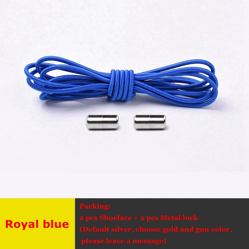Royal blue Шнурки без завязок, эластичные шнурки для обуви, круглые металлические фиксирующие, быстро снимающиеся белые шнурки для обуви, детские кроссовки для взрослых, унисекс, шнурки для ленивых, 1 пара - Цвет: Royal blue