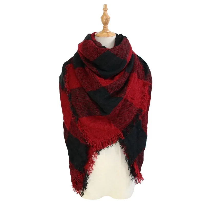 Зимний женский кашемировый шарф шаль Классический сетчатый платок клетчатый