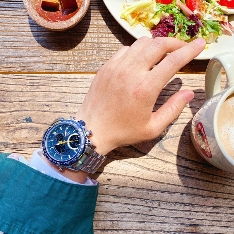 NAVIFORCE Для мужчин кварцевые часы светодиодный цифровой двойной Дисплей