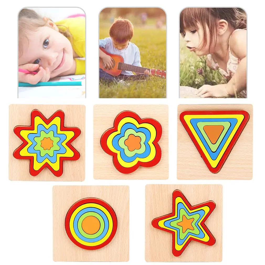 

Early Learning Wooden Geometric Shape Puzzle Cognition Children Puzzle Board Learning Sensory Toy Kids Educational Toy